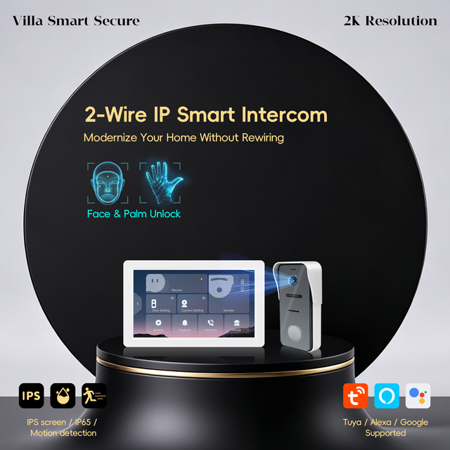 Morning Tech 2-Wire IP Smart Intercom System 2K Face Recognition Touchscreen Video Doorbell Motion Detection WiFi Tuya App