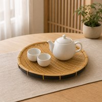 Panier à muffins rond en PP tissé motif bambou, qualité alimentaire, facile à nettoyer, durable, pour présentation et service en boulangerie et sur comptoir de desserts