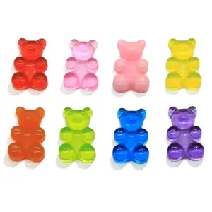 New Fashion 100Pcs 19*30MM Jelly Color Gummy Bear Ornaments Kawaii Cartoon Gummy Bear Slime Charms Earring Necklace Making DIY