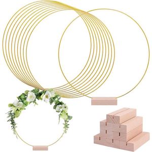 Centro de Mesa Floral Metálico con Soporte para Mesa, Anillo de Corona de Macramé Dorado con Soportes - Product Image 2