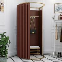 Cabine d'essayage portable ronde en acier inoxydable doré pour magasin de détail, changement de vêtements