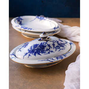 Gabriella P. Blue Flower Embossed <b>Vegetables</b> <b>Dish</b> Set with 2 Stackable <b>Serving</b> Trays - Product Image 3