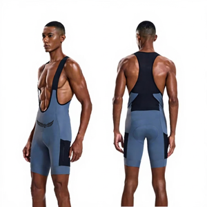 Cuissard de cyclisme ajusté pour homme en Spandex et Polyester, anti-humidité, bleu et noir, avec logo sur la jambe droite, pour adulte - Product Image 1