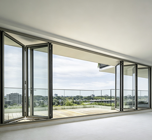 Système de <span class=keywords><strong>porte</strong></span> coulissante accordéon moderne, robuste et imperméable, portes pliantes en aluminium à double vitrage avec poignées - Product Image 4
