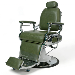 Sillón de Barbería de Cuero Sintético Negro Resistente, con Reposacabezas y Reposapiés Ajustables, Diseño Reclinable, Costuras en Diamante, para Salón - Product Image 2