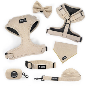Ensemble de harnais pour animaux de compagnie, en tissu tweed à chevrons, collier et laisses personnalisés, sac à merde pour chien - Product Image 1