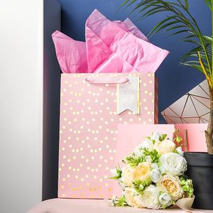 Pink Polka Dot <b>Gift</b> Bag with Gold Foil and Matching <b>Card</b> for Birthday Celebration with Greeting <b>Card</b> and Tissue Paper - Product Image 2