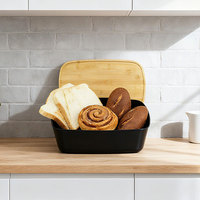 Vente en gros Récipient de rangement pour pain de grande capacité Boîte à pain de cuisine en plastique avec couvercle en bambou