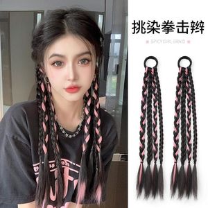 Extensions <span class=keywords><strong>de</strong></span> cheveux tressées à quatre brins, noires et roses, effet mèches, fausses queues <span class=keywords><strong>de</strong></span> <span class=keywords><strong>cheval</strong></span> tissées à la main pour femmes - Product Image 3