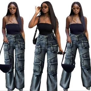 高品质女式棉质弹力牛仔裤纯色透气大号库存时尚休闲裤标志腰身直销中国 - Product Image 1