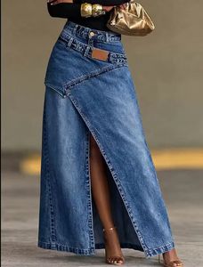 Nouvelle conception 2026 : Jupe longue en jean délavé avec patchwork superposé pour femme - Product Image 2