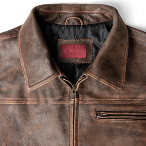 <span class=keywords><strong>Giacche</strong></span> in Vera Pelle per Uomo <span class=keywords><strong>Personalizzate</strong></span>, Stile Vintage Acid Wash, Vestibilità Boxy, Zip Frontale, Produzione su Misura - Product Image 3
