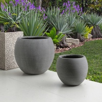 Pots à fleurs en béton modernes pour l'extérieur, jardinières de jardin au design minimaliste, style circulaire gris pour plantes vertes