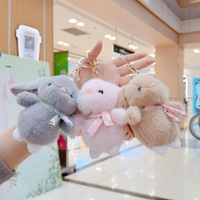 Porte-clés en peluche promotionnel, animal en peluche doux, lapin en peluche personnalisé, mini porte-clés en peluche avec étiquette personnalisée