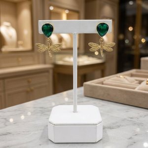 Pendientes Colgantes Libélula Verde, Latón Chapado en Oro, Diseño en Forma de Insecto con Corte de Pera, Joyería de Moda para Fiestas - Product Image 2