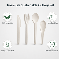 Vente directe usine – Ensemble de couverts jetables robustes et compostables en bagasse de canne à sucre (couteau, fourchette, cuillère) pour compagnies aériennes