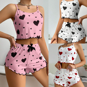 Ensemble de pyjama pour femmes, vêtements de nuit, 2 pièces, hauts courts et shorts, tailles S M L, blanc, respirant, doux, décontracté, imprimé amour - Product Image 5