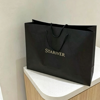 Sac shopping en papier noir mat avec logo en feuille d'or personnalisé, poignée en corde de papier torsadée, emballage cadeau de luxe pour boutique, sac fourre-tout