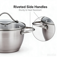 Ensemble de casseroles en acier inoxydable de qualité supérieure, antiadhésif, avec couvercles en verre, compatible avec les cuisinières à induction, à gaz et électriques, passe au lave-vaisselle