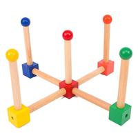 Juego de lanzamiento de anillos Montessori, juguete de coordinación mano-ojo, cuentas de madera para enhebrar, práctica de habilidades motoras finas, aprendizaje para niños pequeños
