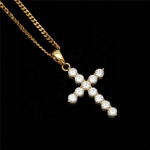 Collier chaîne en or CZ pour hommes et femmes, bijoux <span class=keywords><strong>avec</strong></span> croix, en acier inoxydable, style musulman - Product Image 1