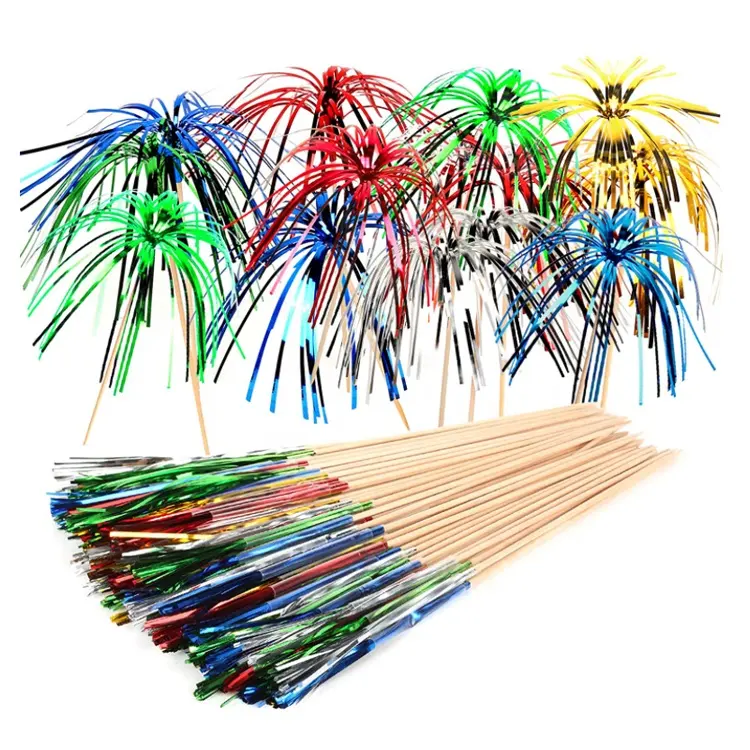 Foil Firework Cocktail Picks Cupcake Topper Palillos para decoración de pasteles 9 pulgadas