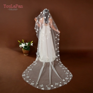 Yapan v243 एकल परत 3 डी ऑर्गेंज़ा फूलों के लिए रोमांटिक शादी का घूंघट - Product Image 2