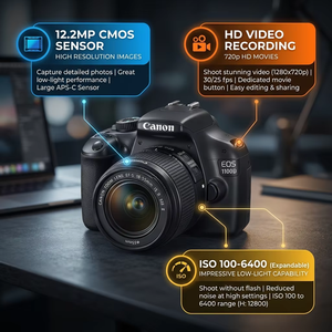 กล้อง <span class=keywords><strong>Canon</strong></span> <span class=keywords><strong>EOS</strong></span> 1100D DSLR รุ่น Rebel T3 <span class=keywords><strong>Kiss</strong></span> X50 พร้อมเลนส์ 18-55 มม. ชุดคิท กล้องดิจิตอลมือสองสภาพดีเยี่ยม 99% ใหม่ - Product Image 2
