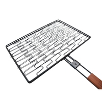 Panier de cuisson rectangulaire haut de gamme résistant à la chaleur, léger, antiadhésif, en fil métallique, pliable, avec accessoires de barbecue en bois réglables