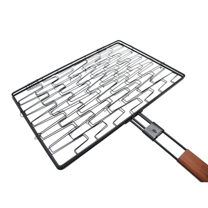 Panier à griller rectangulaire haut de gamme avec fil antiadhésif et manche en bois pliant pour accessoires de barbecue poisson et légumes - Product Image 2