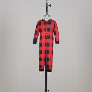 One Piece Poliéster Manga Longa Menino Menina Bebê Casal Home Wear Família Combinando Xadrez Natal Pijama Botão Macacão - Product Image 6