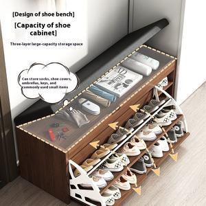 Banco de Madera <span class=keywords><strong>Moderno</strong></span> para el Hogar con Cojines Suaves y Duraderos, con Armarios y Estantes Integrados para Zapatos, para la Entrada o el <span class=keywords><strong>Recibidor</strong></span> - Product Image 2