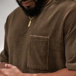 Camisetas de verano de PANA con cuello redondo, camiseta de manga corta de nueva moda gruesa y pesada con bolsillo - Product Image 3