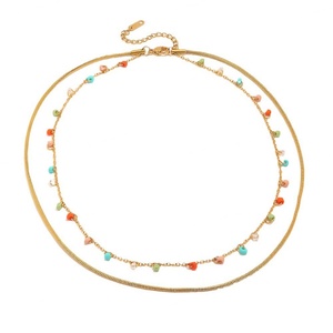 Collar de Doble Capa de Acero Inoxidable Chapado en Oro de 18K, Cadena de Serpiente con Cuentas de Colores, Joyería para Mujer, Fabricante - Product Image 1