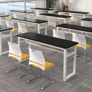 Conjunto de mesa y silla de entrenamiento para aula escolar, duradero, resistente a las manchas, blanco con asiento amarillo - Product Image 4