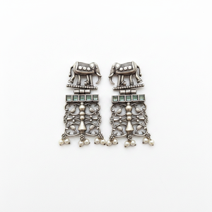 Pendientes colgantes de perlas y piedra de Pota chapados oxidados, joyería elegante con cuentas para mujer 11714316MG - Product Image 2