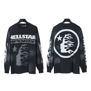 เสื้อยืดแขนยาวผู้ชายทรงหลวมพิมพ์ลายการ์ตูนผ้าฝ้ายแท้สไตล์อเมริกันชิค - Product Image 1