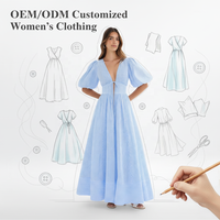 Robe longue maxi personnalisée pour femme, nouvelle mode, rayée bleu et blanc, col en V profond, manches bouffantes, coupe trapèze, taille haute, pour l'été, la plage et les vacances