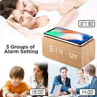 Jam Alarm Digital LED Kayu 15W Promosi untuk Jam Meja Pintar Nirkabel dengan Fitur Dekoratif untuk Penggunaan di Rumah atau Kantor