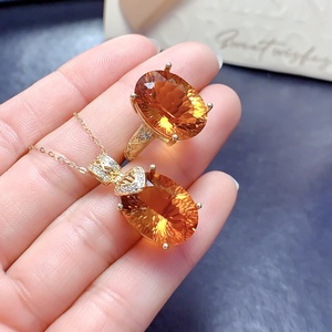 Ensemble de bijoux de luxe de haute qualité en argent 925 plaqué or avec citrine naturelle, bague/pendentif, inspiré des contes de fées, pour mariage, certifié CMA - Product Image 3