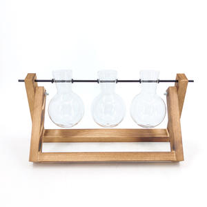 데스크탑 식물 테라리움 공기 화분 전구 유리 꽃병 수경 꽃병 복고풍 단단한 나무 스탠드 전파 스테이션 - Product Image 1