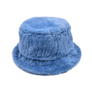 Bucket Hats Fur Women Vintage Furry Rabbit Hair Fur Bucket Hat Women Winter Fall Faux Fur Bucket Hat Luxury