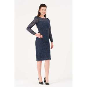 Robe de soirée fourreau 1619, taille naturelle, col bateau, en organza avec couche transparente, noire - Product Image 3