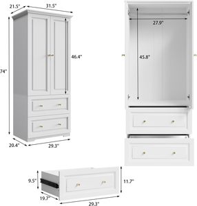 FONDLIVE-Muebles de dormitorio plegables grandes y modernos, <span class=keywords><strong>armario</strong></span> de madera con estampado <span class=keywords><strong>blanco</strong></span> mate y panel de puerta MDF para uso doméstico - Product Image 2