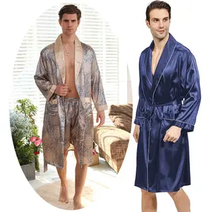 Пижамный комплект Мужской Атласный, Шелковый кардиган, Шорты для сна, роскошный спа Халат, винтажная ночная рубашка, Халат