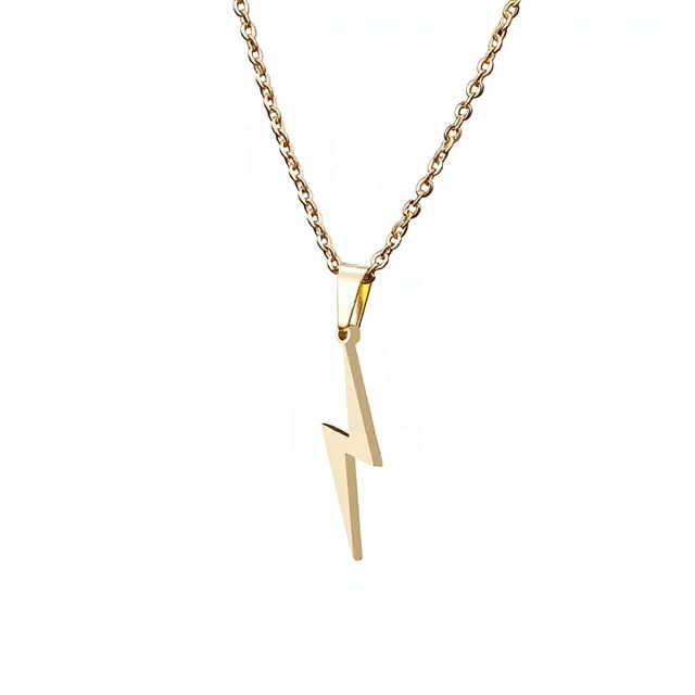 Good Quality Non Tarnish Stainless Steel Gold Plated Hip Hop Lightnings Bolt Pendant Necklace for Man Woman New Arrival Jewelry