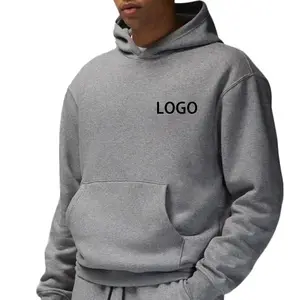 200-600 GSM Thick Drop Shoulder No String Hoodies Cropped Boxy Fit Sport Cotton Custom Logo Heavyweight Hoodies For Mens