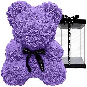 Violet Rose Ours en Peluche Rose En Peluche Fleur Ours Mousse Artificielle Simulé Fleur pour Anniversaire de la Saint-Valentin