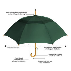 Parapluie classique et élégant en bois, vert bouteille, double couche, pare-soleil, avec manche en bois courbé - Product Image 5