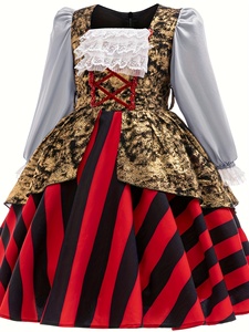 Conjunto <span class=keywords><strong>de</strong></span> Disfraz <span class=keywords><strong>de</strong></span> 5 Piezas <span class=keywords><strong>para</strong></span> Niñas, Estilo Corte Noble, Tema Pirata (Antifaz, Sombrero, Vestido, Guantes Blancos, Cinturón) - Product Image 3